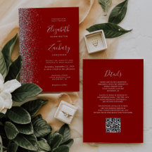 Moderne Silver Glitzer Crimson Red QR Code Hochzei