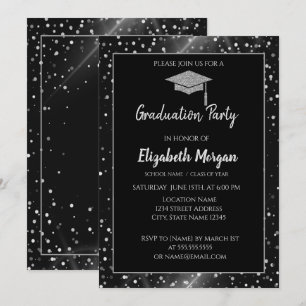 Moderne Silver Glitzer Graduation Cap,Polka Dots Einladung