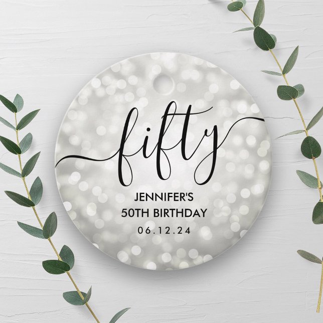 Moderne Silver Glitzer Lights 50. Geburtstag Geschenkanhänger (Modern Silver Glitter Lights 50th Birthday Favor Tags)