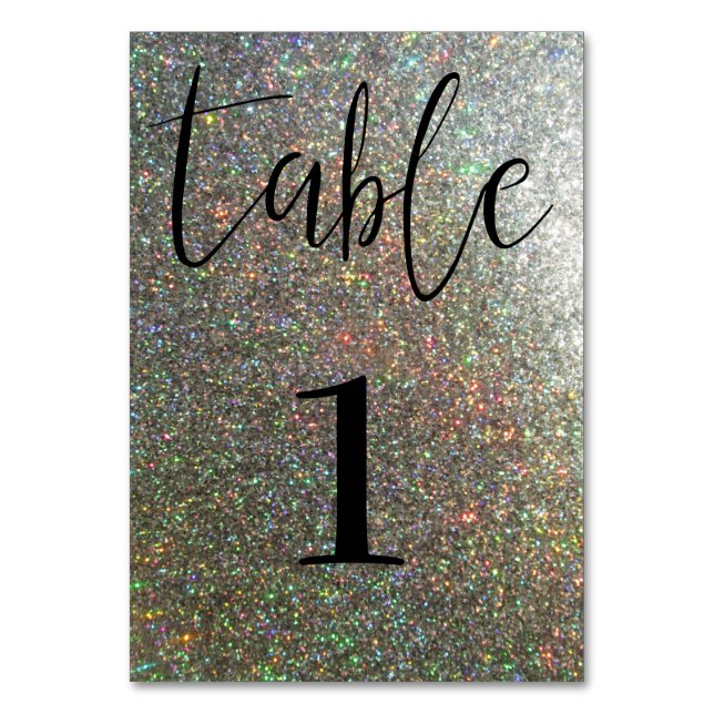 Moderne Silver Glitzer Table Card Tischnummer (Vorderseite)