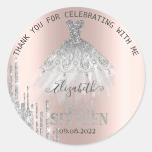 Moderne Silver Glitzer Tropfen kleiden Sweet 16 Runder Aufkleber