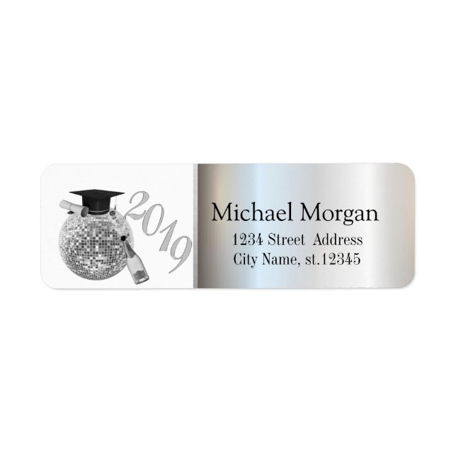 Moderne Silver Graduation Cap, Disco Ball, Wein (Vorne)