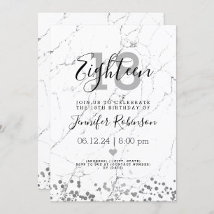 Moderne Silver Marble der 18. Geburtstagsparty Einladung