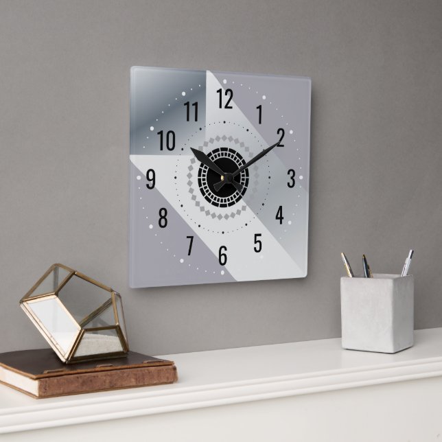 Moderne Silver Metal Dekoration - Antique Gray Quadratische Wanduhr (Büro)