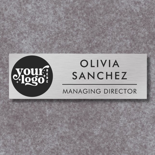 Moderne Silver Metallic-Firmenlogo-Markierung Namensschild (Modern Silver Metallic Business Logo Name Tag)