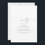 Moderne Silver Script 60. Geburtstagsparty Einladung<br><div class="desc">Diese moderne Silber-Script-Einladung zum 60. Geburtstag ist perfekt für eine minimalistische Geburtstagsparty. Das schlichte silbergraue Farbdesign zeichnet sich durch eine einzigartige industrielle Schrift mit modernem boho Stil aus. Anpassbar in jeder Farbe. Behalt das Design minimal und elegant, wie es ist, oder personalisiere es durch Hinzufügen von eigenen Grafiken und Kunstwerken....</div>