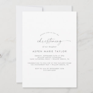 Moderne Silver Script Christening Einladung
