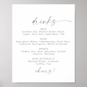 Moderne Silver Script Wedding Drinks Menü Signatur Poster