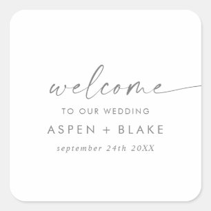 Moderne Silver Script Wedding Willkommen Quadratischer Aufkleber