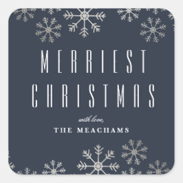 Moderne Silver Snowflakes Weihnachten Quadratischer Aufkleber