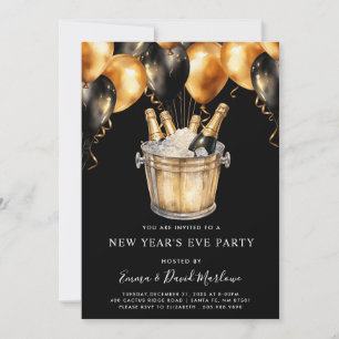 Moderne Silvester Party Gold Black Balloons Einladung