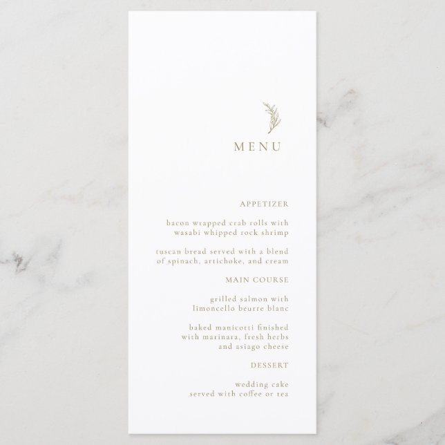 Moderne Simple Blanc Or Olive Branch Menu Mariage (Devant)
