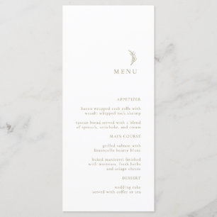 Moderne Simple Blanc Or Olive Branch Menu Mariage