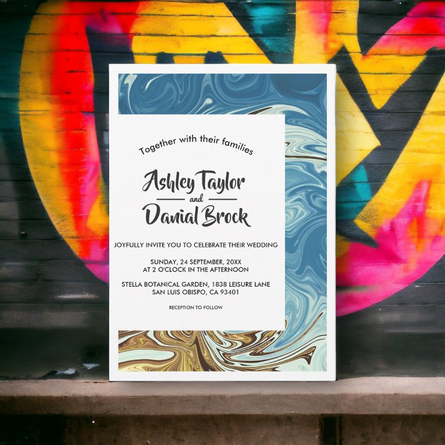 Moderne Simple Blue Abstrakt Art Typografy Wedding Einladung (Von Creator hochgeladen)