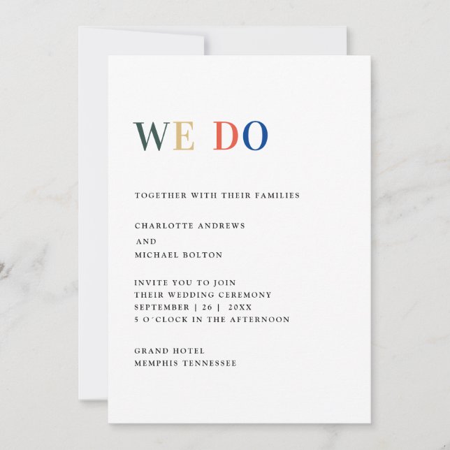 Moderne, simple, fraîche invitation au mariage (Devant)