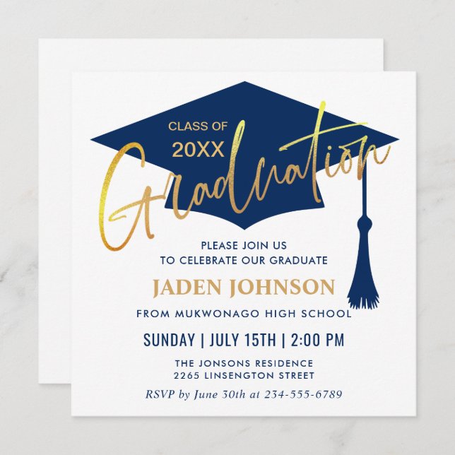 Moderne Simple Graduation Party QR code Invitation (Devant / Derrière)