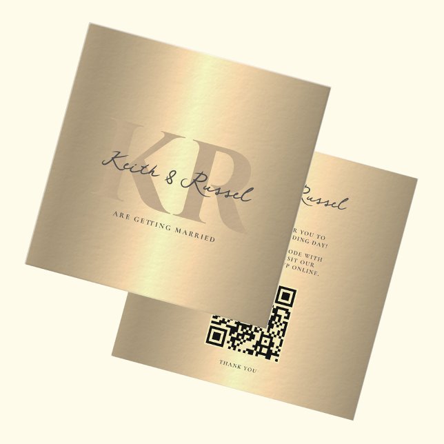 Moderne simple Mariage QR Code Gold Invitation (Créateur téléchargé)
