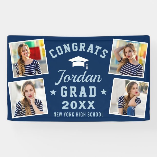 Moderne Simple Marine Bleu Graduation 4 Bannière P (Horizontal)