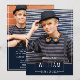 Moderne Simple Navy 2 FOTO Graduation Party Einladung