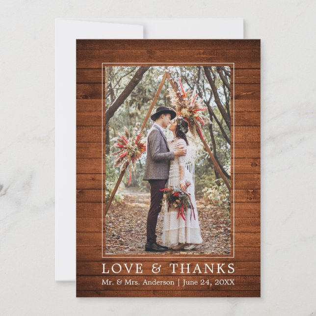 Moderne Simple Wood Love Merci photo Mariage (Devant)