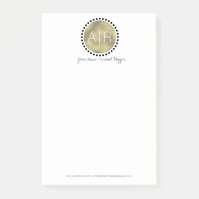 Moderne simulierte Folien-Monogramm-Kreis-Initiale Post-it Klebezettel (Vorderseite)