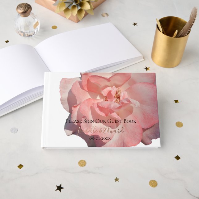Moderne Single Coral Rose Blumenzwiebeln Gästebuch (Vorderseite Offen)