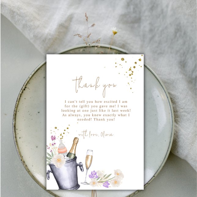 Moderne Sip & See Champagne Flasche Baby Dusche Dankeskarte (Modern Sip & See Champagne Bottle Baby Shower Thank You Card)