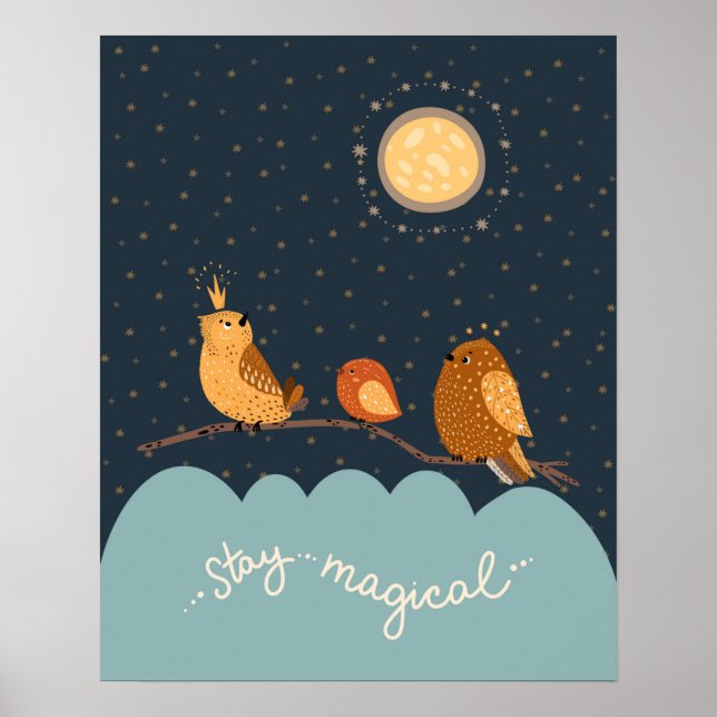 Moderne Skandinavier niedliche Vögel bleibe magisc Poster (Vorne)