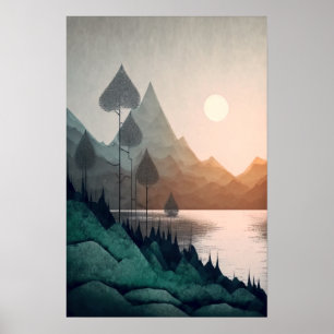 Moderne skandinavische Berglandschaft Poster