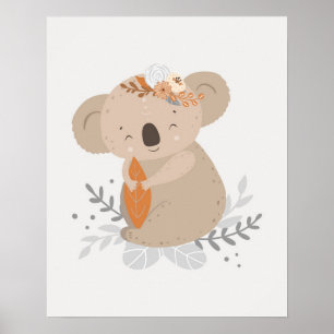 Moderne skandinavische süße Koala mit Blumen Kinde Poster