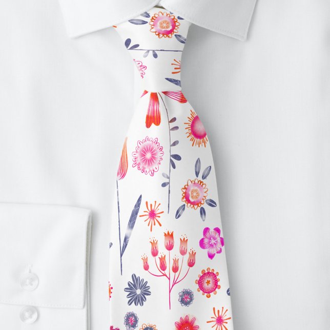 Moderne skandinavische Wilde Blume Krawatte (Modern Scandinavian Wildflower pattern art neck tie)