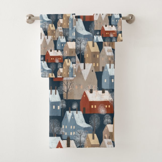 Moderne skandinavische Winterstadt Badhandtuch Set (Insitu)