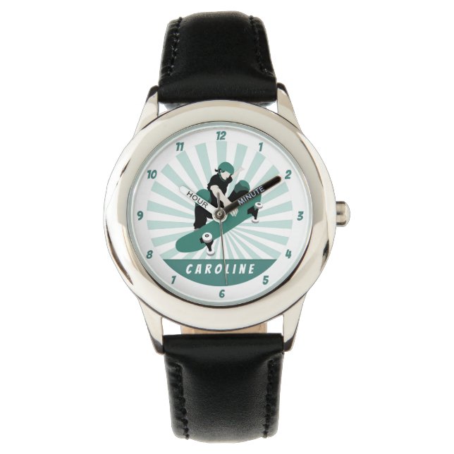 Moderne Skateboarding Girls Skater Name Cool Sport Armbanduhr (Vorderseite)