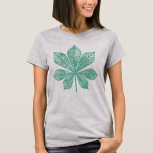 Moderne Skelett Grünes Ahornblatt T-Shirt