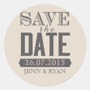 MODERNE SKRIPT-BEIGE & GRAUE-SAVE THE DATE-STICKER RUNDER AUFKLEBER