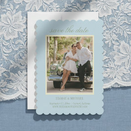 Moderne Skript Citrus Blau Hochzeitsfoto Save The Date