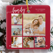 Moderne Skript-Familienfoto-Collage rot