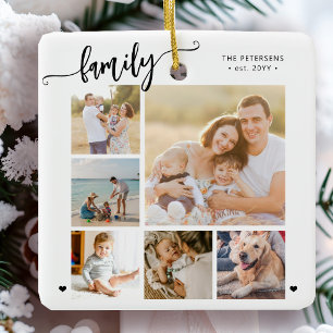 Moderne Skript-Familienfoto-Collage weiß Keramikornament