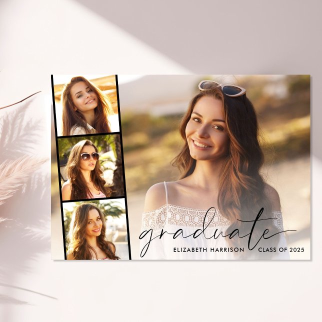 Moderne Skript-Foto-Overlay-Graduierungspartei Einladung (An elegant photo collage graduation party invitation to celebrate the graduate's achievements)