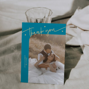 Moderne Skript Herz Aqua Blau Hochzeit Dankeskarte