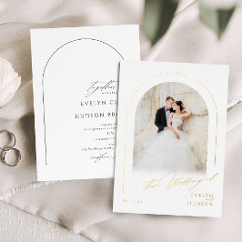 Moderne Skript Minimalistische Foto-Bogen-Hochzeit Folieneinladung