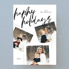 moderne Skript-Multi-Foto-Collage-Bürste glücklich Feiertagskarte