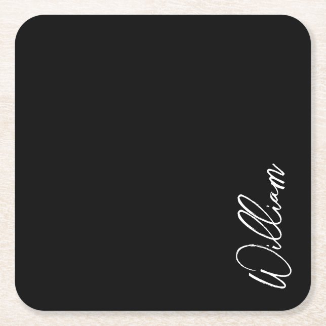 Moderne Skript-Personalisiert-Name-Square-Papierkü Rechteckiger Pappuntersetzer (Vorderseite)