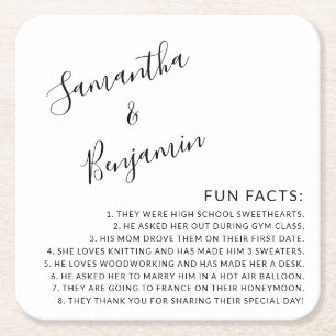Moderne Skript Schwarz-Weiß-Fun-Facts-Hochzeit Rechteckiger Pappuntersetzer
