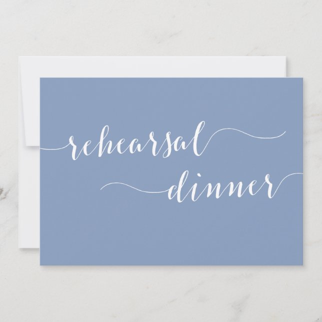 Moderne Skript-Staubblaue Hochzeitsprobe-Dinner-Ei Einladung (Vorderseite)