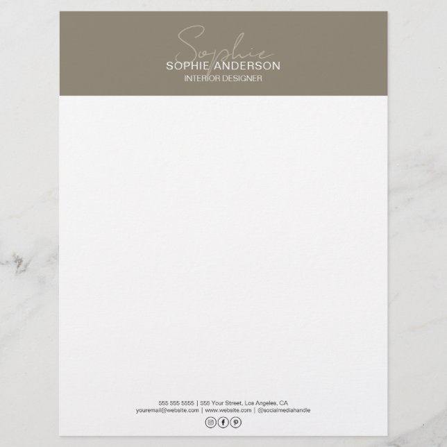 Moderne Skript-Taupe Professional Business Briefbogen (Vorderseite)