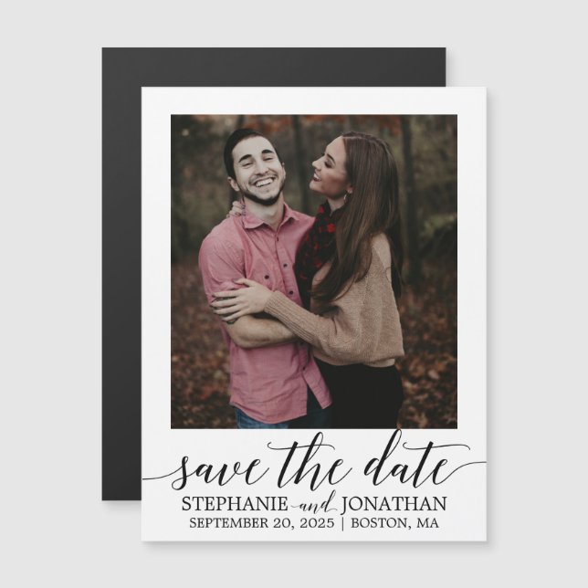 Moderne Skriptbilder speichern Datums-Magnete schw Magneteinladung (Vorne/Hinten)