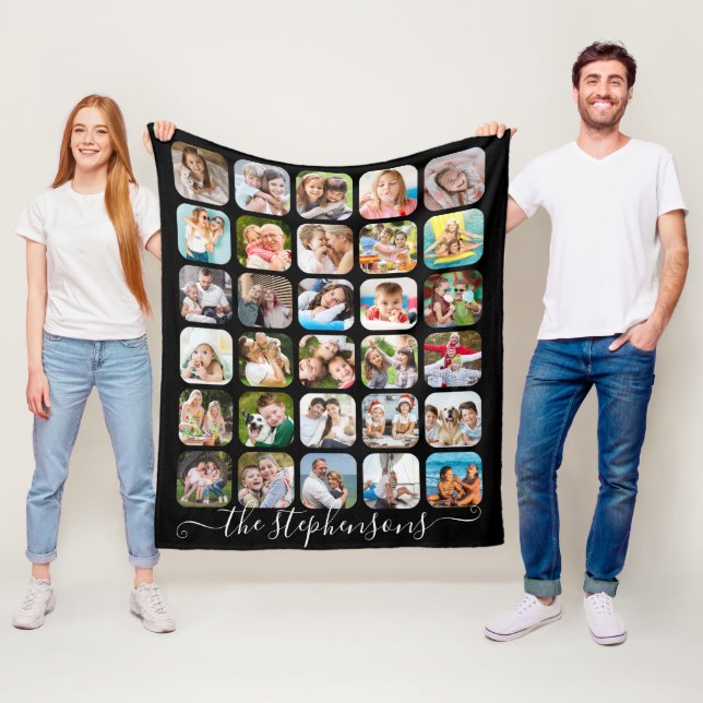 Moderne Skriptfamilie Name 30 FotoCollage Fleecedecke (Beispiel)