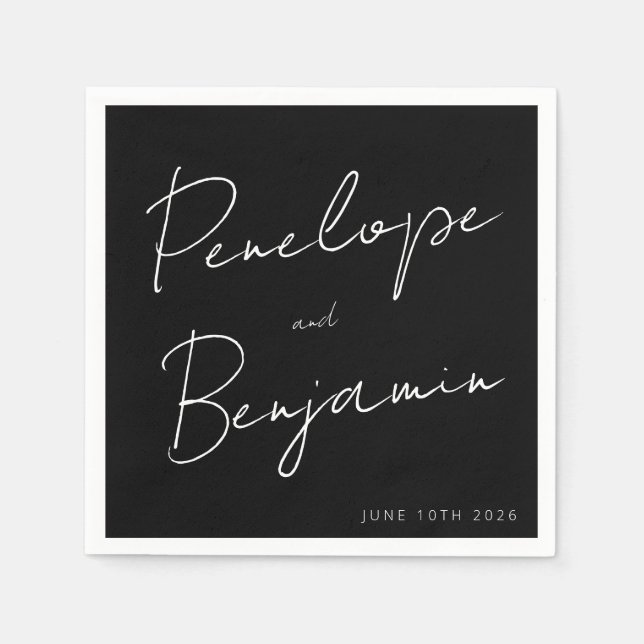 Moderne Skripthandschrift Custom Wedding Black Serviette (Vorderseite)