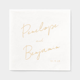 Moderne Skripthandschrift Hochzeit Weiß und Gold Servietten Mit Folie